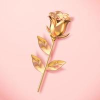 3d golden metallic rose viewed from above. Flower element isolated on pink background, suitable for Mother's Day and Valentine's Day. vector