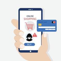 Internet hacker stealing money cybercrime from smartphone Online Shopping app. vector