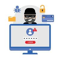 Cyber Crime and Hacker activity Concept with Flat style Vector illustration.