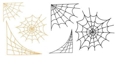 Set of spider web for Halloween. Halloween cobweb, frames and borders, scary elements for decoration. Hand drawn spider web or cobweb with hanging spider. Vector