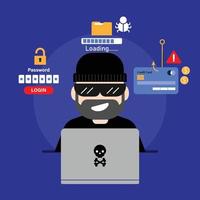 ciber crimen y hacker actividad concepto con plano estilo vector ilustración.