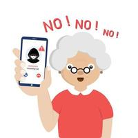 Senior Warning Phone call from unknown number. Scam, fraud or phishing with smartphone concept. vector