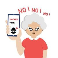 más viejo advertencia teléfono inteligente con hacker alerta. ciber crimen concepto. vector