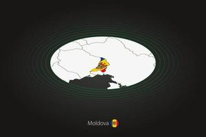 Moldavia mapa en oscuro color, oval mapa con vecino países. vector