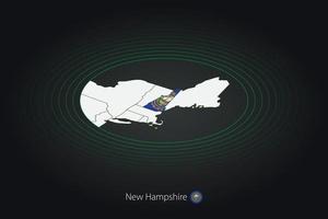 New Hampshire map in dark color, oval map with neighboring US states. vector