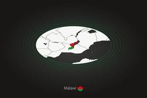 Malawi map in dark color, oval map with neighboring countries. vector