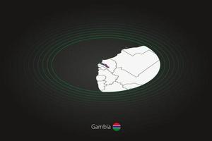 Gambia mapa en oscuro color, oval mapa con vecino países. vector