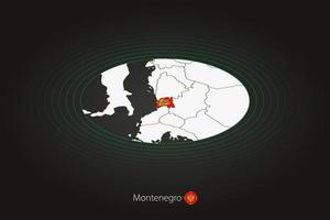 montenegro mapa en oscuro color, oval mapa con vecino países. vector