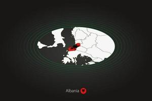 Albania map in dark color, oval map with neighboring countries. vector