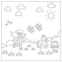 Fun animal coloring page for adults. vector