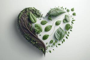 Leaves in forming a heart shape, World environment day and Earth day background. photo