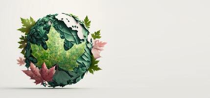 Leaves in forming an eco friendly earth shape, World environment day and Earth day. photo