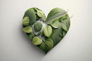 hojas en formando un corazón forma, mundo ambiente día y tierra día antecedentes. generativo ai foto