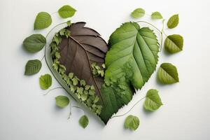 Leaves in forming a heart shape, World environment day and Earth day background. photo