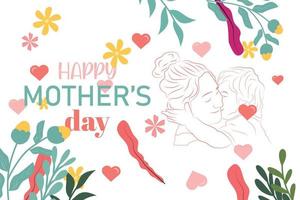 Happy mothers day celebration greeting card and  mom and child love vector