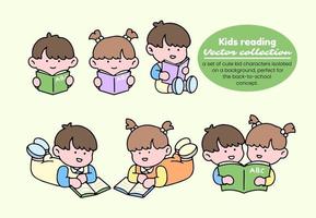 Kids reading vector collection. A set of cute kid characters isolated on a background, perfect for back to school concept.