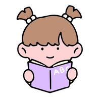 un linda niña personaje, leyendo un libro, estudiando y haciendo tarea, aislado en un fondo, para un De vuelta a la escuela concepto. vector