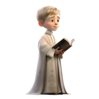 3D Render of a Priest in Black Robe with Bible and Cross PNG Transparent Background