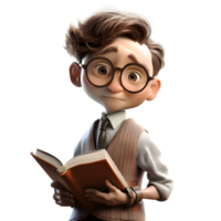 Versatile 3D Student boy with diverse interests on white background PNG Transparent Background