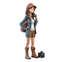 Smiling and Snapping 3D Cute Girl Photographer in Action PNG Transparent Background