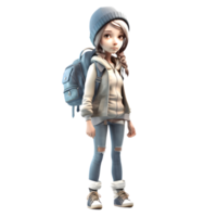 Classy and Clever 3D Cute Girl Student PNG Transparent Background