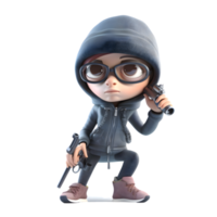 Energetic 3D Burglar Girl Active and Playful Model for Childrens Games and Videos PNG Transparent Background