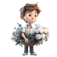 Sophisticated 3D Florist Boy with Orchid Ideal for High End or Luxury Branding. PNG Transparent Background
