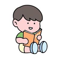 A cute boy character, reading a book, studying and doing homework, isolated on a background, for a back-to-school concept. vector