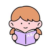 un linda niña personaje, leyendo un libro, estudiando y haciendo tarea, aislado en un fondo, para un De vuelta a la escuela concepto. vector