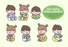 niños leyendo vector recopilación. un conjunto de linda niño caracteres aislado en un fondo, Perfecto para espalda a colegio concepto.