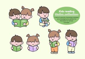 Kids reading vector collection. A set of cute kid characters isolated on a background, perfect for back to school concept.