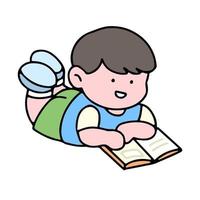 A cute boy character, reading a book, studying and doing homework, isolated on a background, for a back-to-school concept. vector