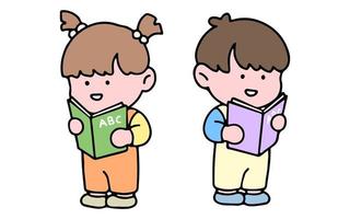 Kids reading vector collection. A set of cute kid characters isolated on a background, perfect for back to school concept.