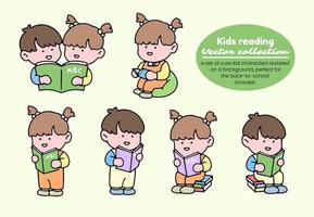 Kids reading vector collection. A set of cute kid characters isolated on a background, perfect for back to school concept.