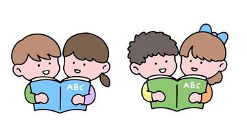 Kids reading vector collection. A set of cute kid characters isolated on a background, perfect for back to school concept.