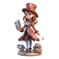 Enigmatic 3D Fantasy Magician Girl with a Mystery Spell PNG Transparent Background