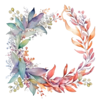 Botanical with Floral Frame and Butterflies. Spring and Summer Design. PNG Transparent Background