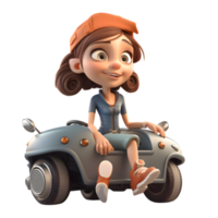 Cute 3D Driver Women with Energy Vibrant and Enthusiastic Characters for Automotive Industry Media PNG Transparent Background