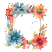 Botanical with Watercolor Floral Frame and Feathers. Perfect for Bohemian Designs. PNG Transparent Background