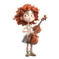 3d músico menina jogando dela melodia com paixão png transparente fundo