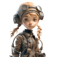 Marching On A 3D Cute Girl in Army Uniform with Gun PNG Transparent Background