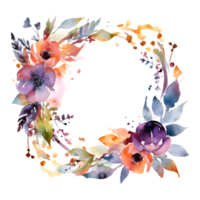 Hand Drawn Floral Wreath with Roses, Peonies and Berries. Watercolor . PNG Transparent Background