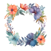 lindo aguarela floral quadro, Armação Projeto para Casamento convites ou cumprimento cartões. desenhado à mão flores e folhas dentro suave pastel cores. png transparente fundo