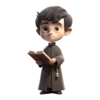 3D Model of a Catholic Priest in Black Robe and Collar PNG Transparent Background