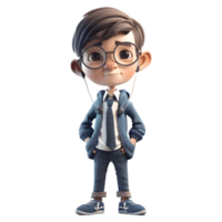 Motivated 3D Student boy with determination on white background PNG Transparent Background