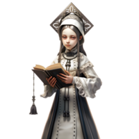 Cute 3D Priest Girl Holding Holy Book and Rosary PNG Transparent Background