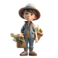 Organic 3D Farmer with Fresh Produce Perfect for Organic Agriculture or Farm to Table Marketing PNG Transparent Background