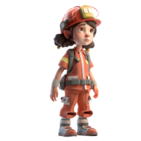 preparado y alerta 3d bombero mujer Listo y vigilante modelos para fuego respuesta formación y simulación png transparente antecedentes