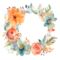 Elegant Floral Watercolor Frame for Wedding Invitations and Greeting Cards. PNG Transparent Background