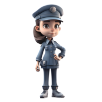 Adorable 3D Female Cop Character PNG Transparent Background